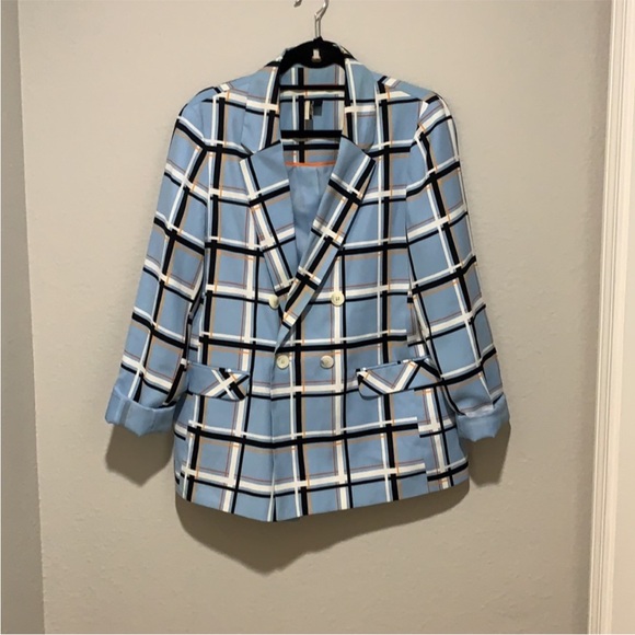 Topshop Light Blue Plaid Blazer - Picture 2 of 7